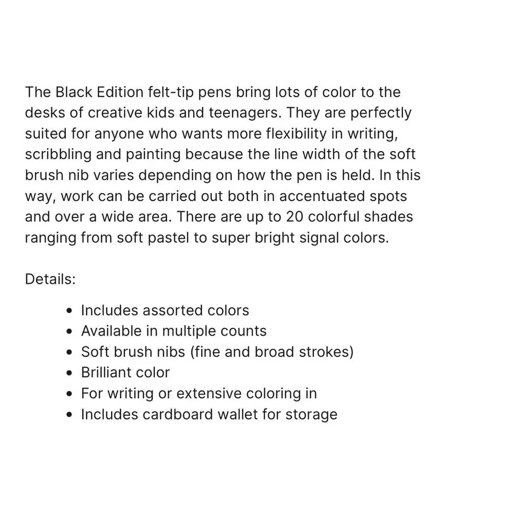New in box Faber-Castell Black Edition felt tip pen with soft brush nib 10 count
